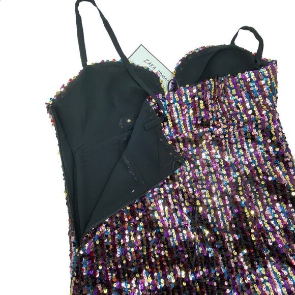 Zara Timeless Sexy Sequin Mini Evening Party Dress Spaghetti Strap - Picture 6 of 7
